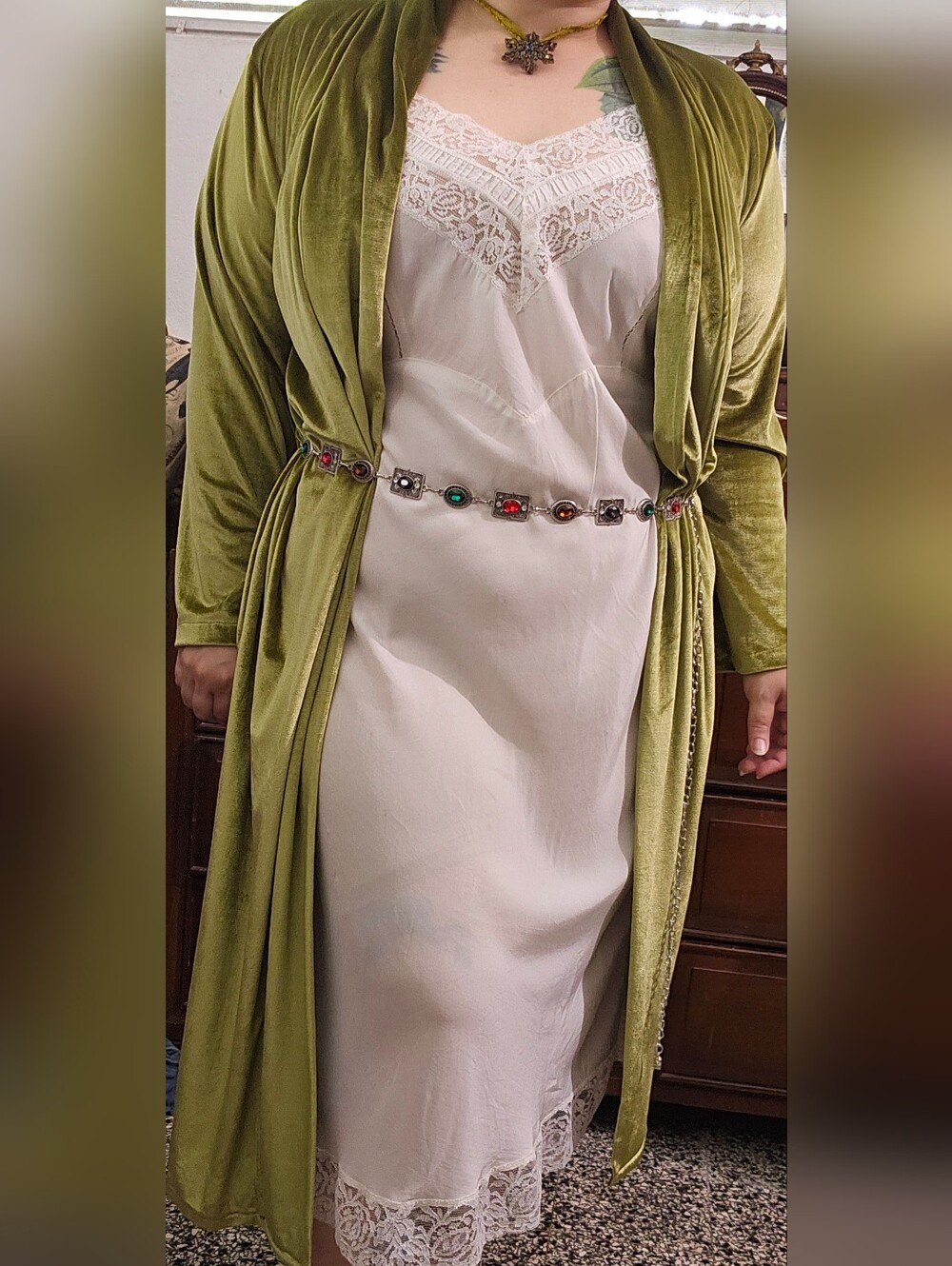 Olive Green Velvet Duster Robe